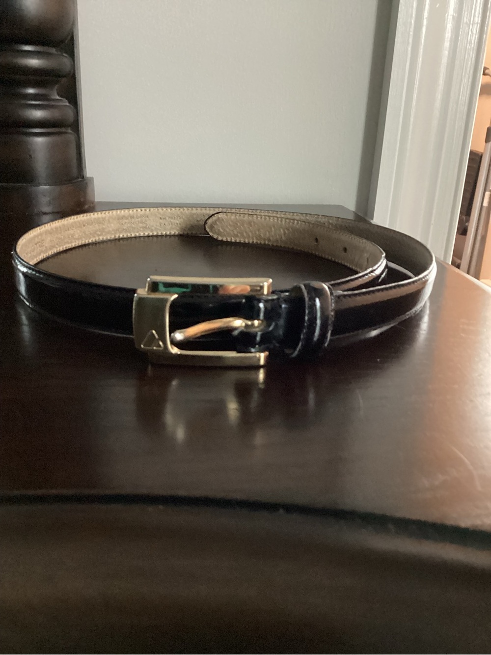 Liz Claiborne Black Leather Belt with Gold-Tone Buckle